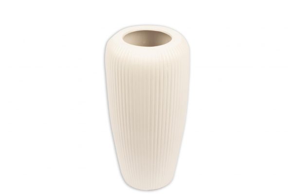 Beyaz Çizgili Seramik Vazo